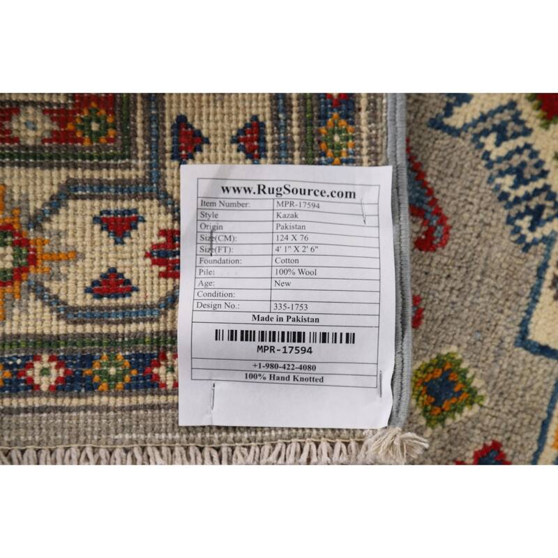 Grey Kazak Foyer Rug Handmade Wool Carpet - 2'6" x 4'1"