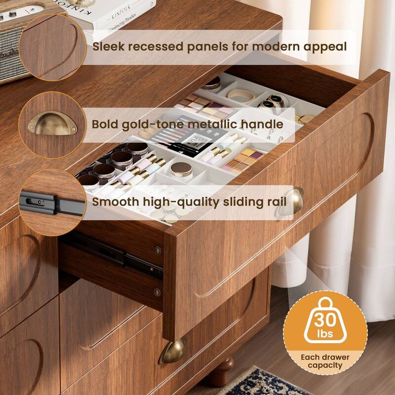 Meyreso Mid-Century Walnut Fluted Dresser with 6 or 8 Drawers