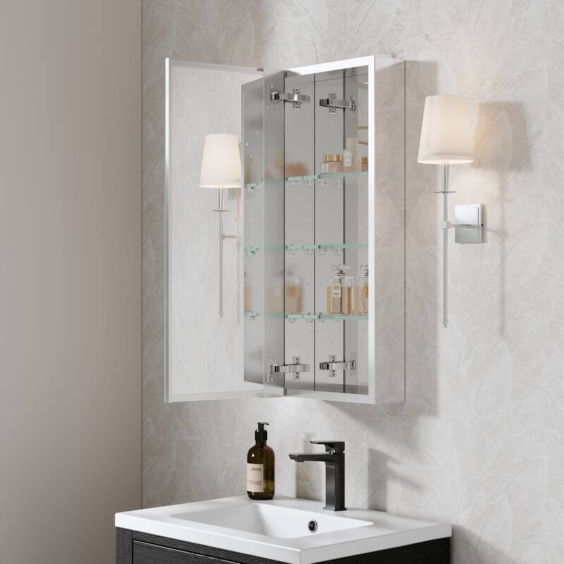 Recessed or Surface Wall Mount Bathroom Medicine Cabinet With Adjustable Glass Shelves