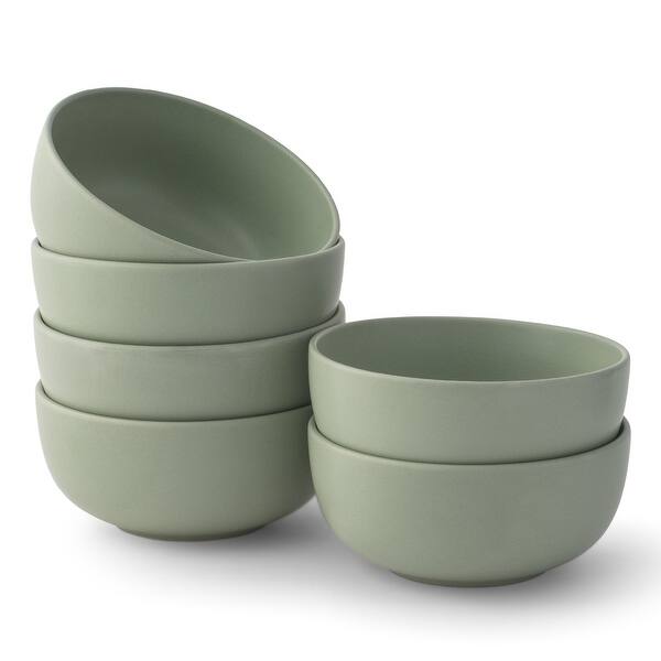 JoyJolt Mesa 6-Piece Stoneware Soup Bowls Set - 23 oz - Desert Sage Green