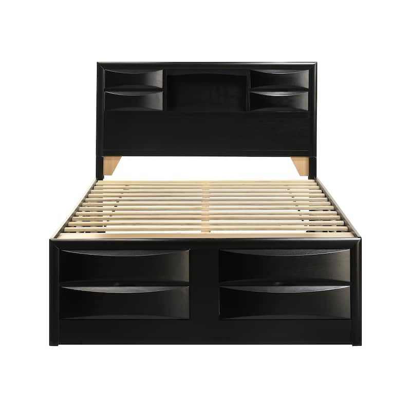 Wood Bed with Storage Drawers in Black