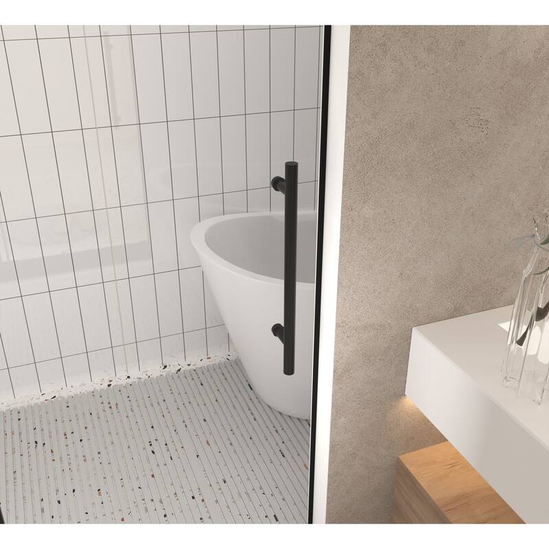 GDFStudio - Aldridge Frameless Sliding Bathroom Shower Door, Adjustable Width with Clear Tempered Safety Glass