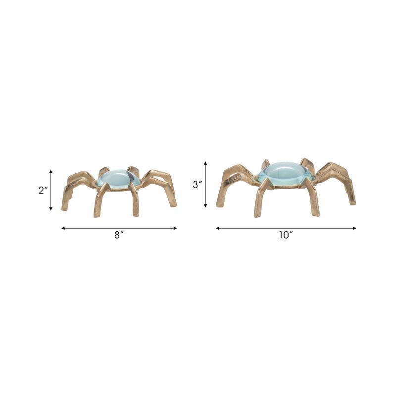 Sagebrook Home 8/10" Mazu Gold Aluminum Magnifyers, 3"H, Glass, Set of 2 - 10" x 10" x 3"