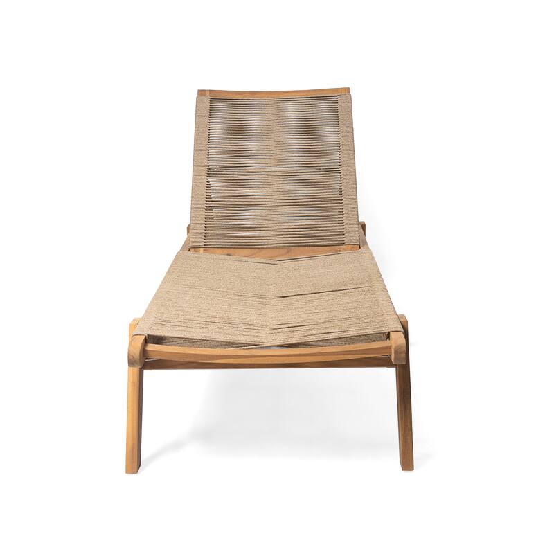 Roomfitters Catania Outdoor Acacia Wood Chaise Lounge with Rope Seat, Adjustable Recliner, Teak Finish Set of 2