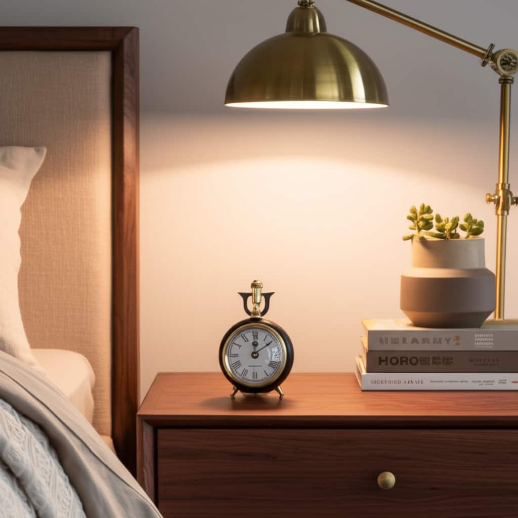 Metal Glass Desk Clock Roman Numeral Trumpet Top Round Body - 6" Ivory - 4" x 3" x 6"