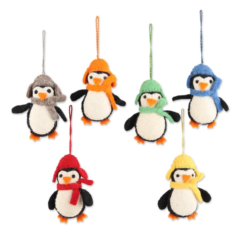 NOVICA Handmade Cozy Penguins Wool Felt Ornaments (Set Of 6)