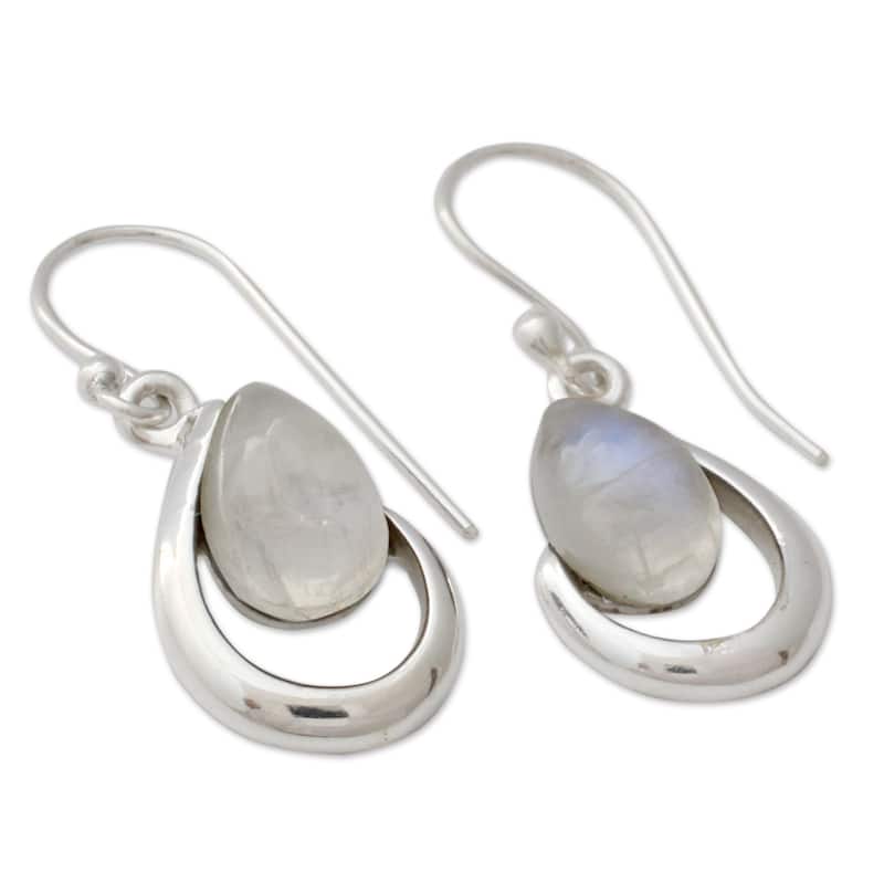 Sterling Silver 'Sublime Symmetry' Rainbow Moonstone Earrings
