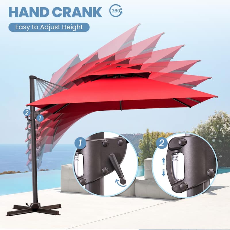 10FT Outdoor Square Patio Cantilever-Offset Umbrella with Base Stand