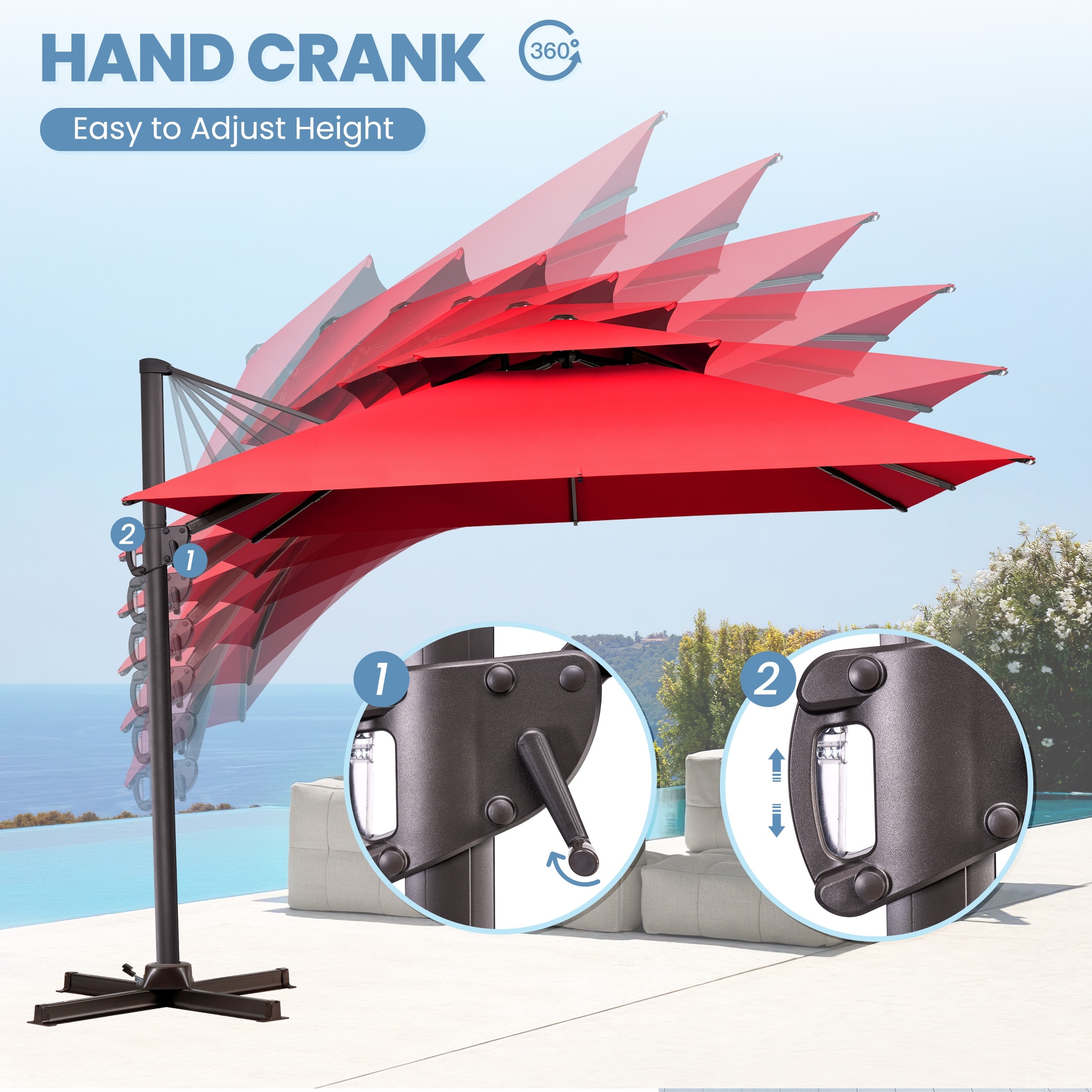 grand patio 10 ft offset umbrella 10x13 pool rectangle with base With a steel frame and faux wood grain PS slats top Outdoor 10 x 10ft Square