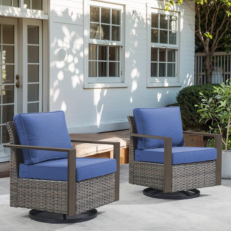 Gymojoy Patio Wicker Rocking Glider Chair - Grey - Blue