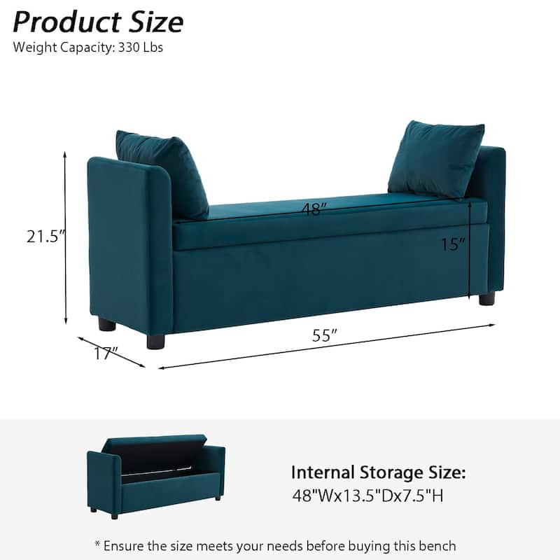 Velvet Storage Bench for Bedroom,End of Bed Bench for King Size Bed, Modern Upholstered Long Ottoman Bench for Entryway