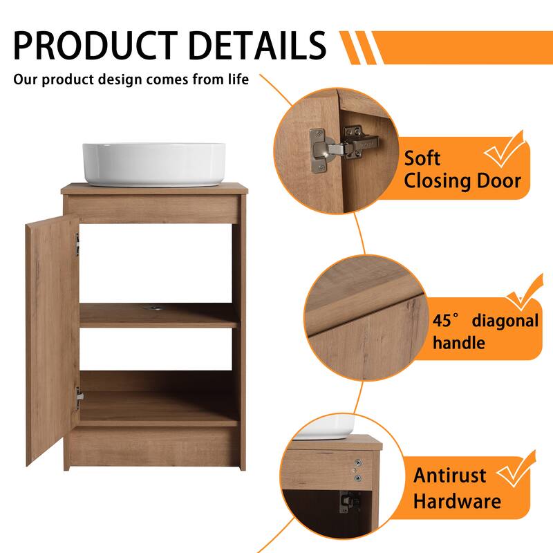 Bathroom Vanity With Sink In 20 Inch, Freestanding Bathroom Vanity With Soft Close Door and Adjustable Shelf