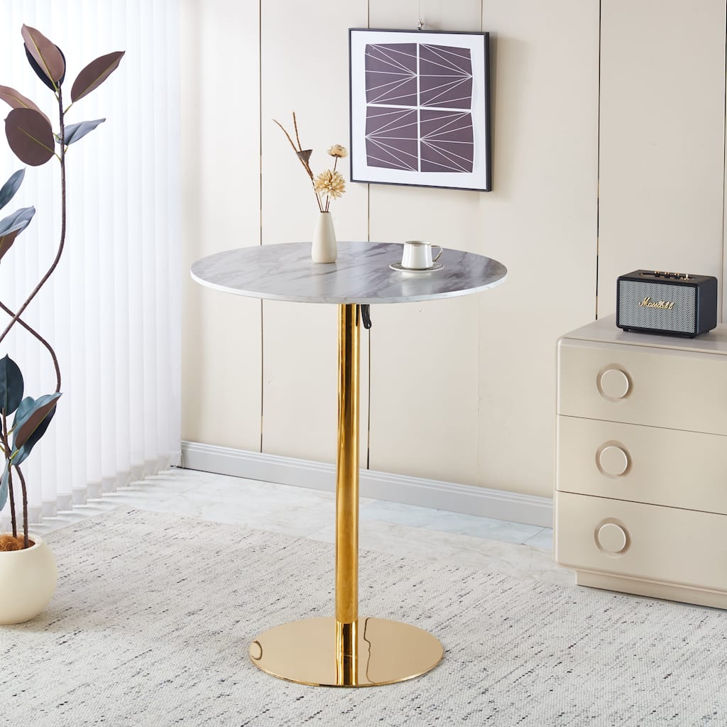 31.5"Folding Golden And White Tulip Bar Table Mid-Century Bar Table For 2-4 People With Round MDF Table Top