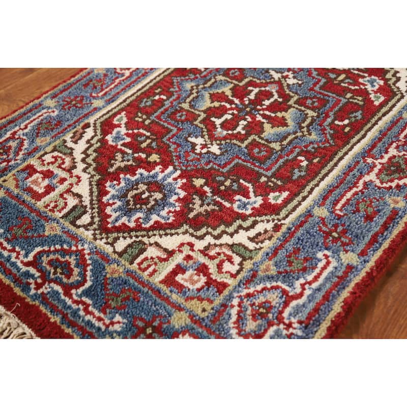Hand Knotted Oriental 100% Wool Carpet Traditional Medallion Red Heriz (serapi) Area Rug - 3' 0'' X 2' 0''