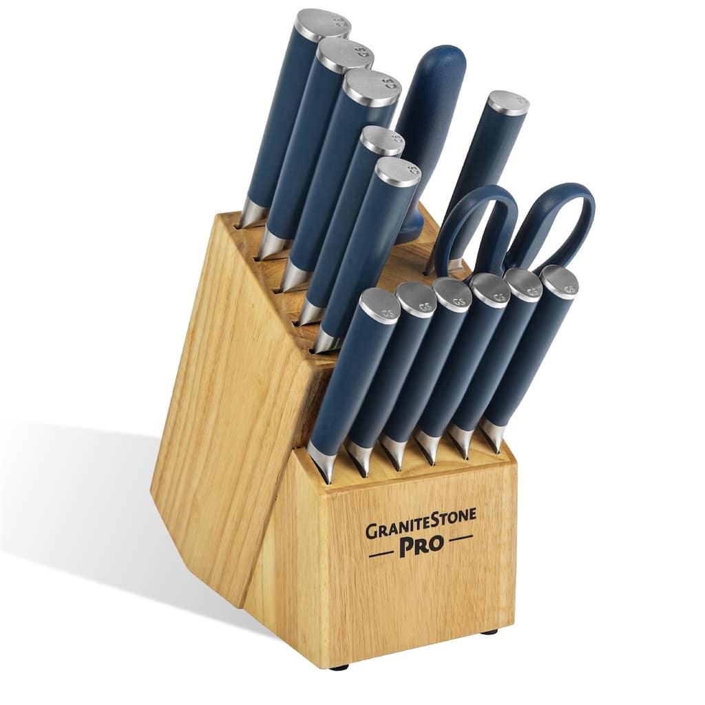 Granitestone Pro NutriBlade 14 Piece Stainless Steel Blue Knife Set with Wooden Block