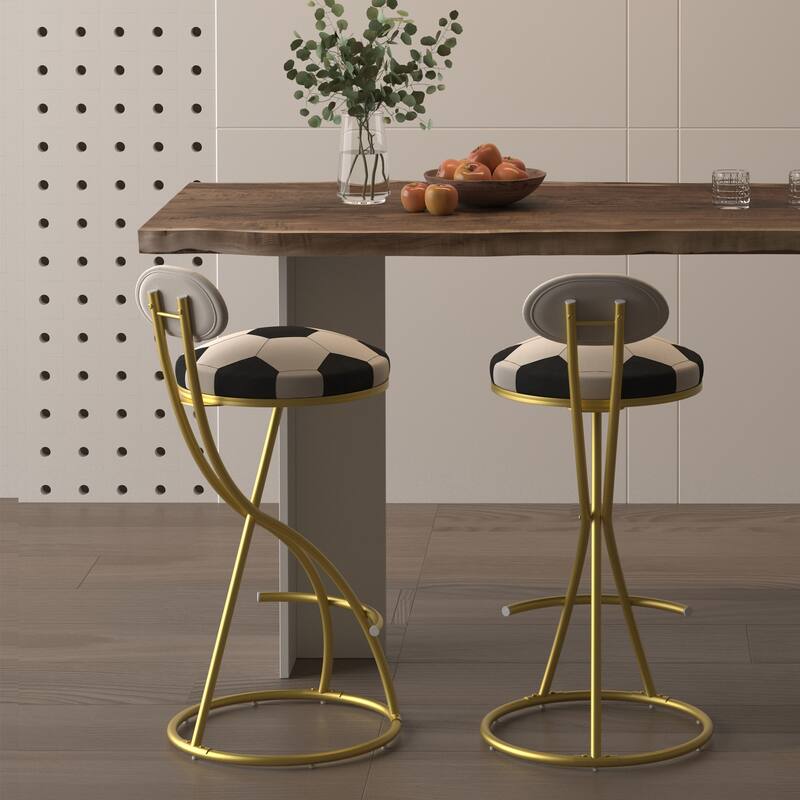 Set of 2 Football Print Bar Stools, Upholstered Counter Height S-Shaped Velvet Dining Chairs