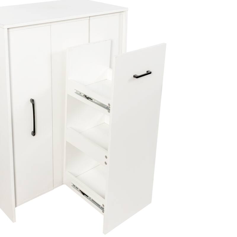 Tall Kitchen Pantry Cabinet with 3-Tier Pull-Out Storage Shelf, Freestanding Organizer with Door