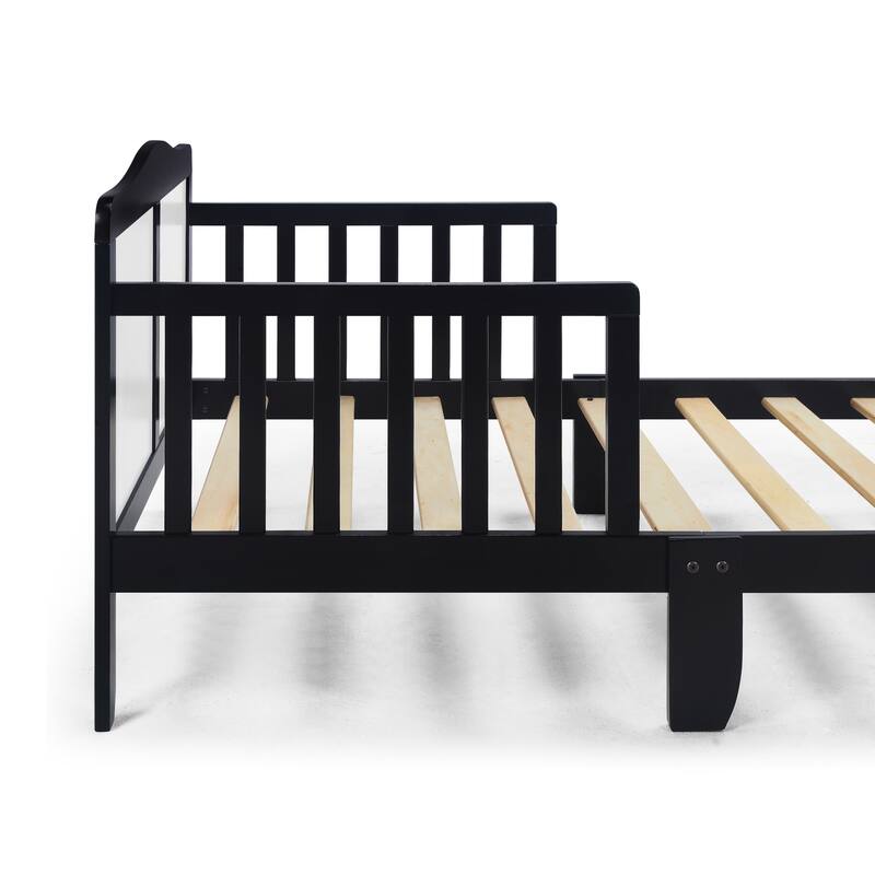 Wood Toddler Bed with Dual Side Guardrails