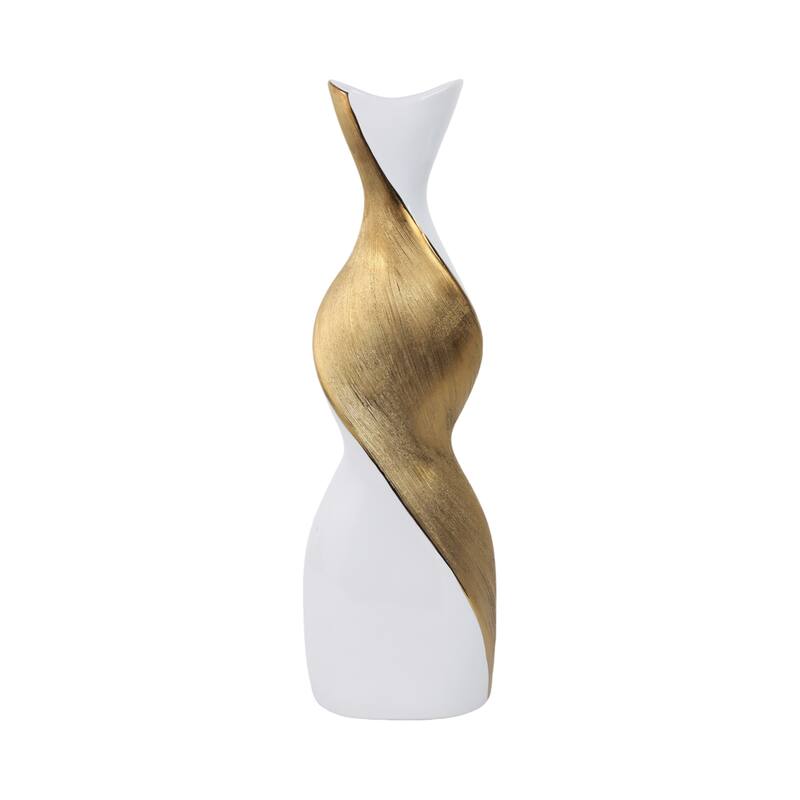 Contemporary Ceramic Twisted Vase -White and Gold Floral Vase
