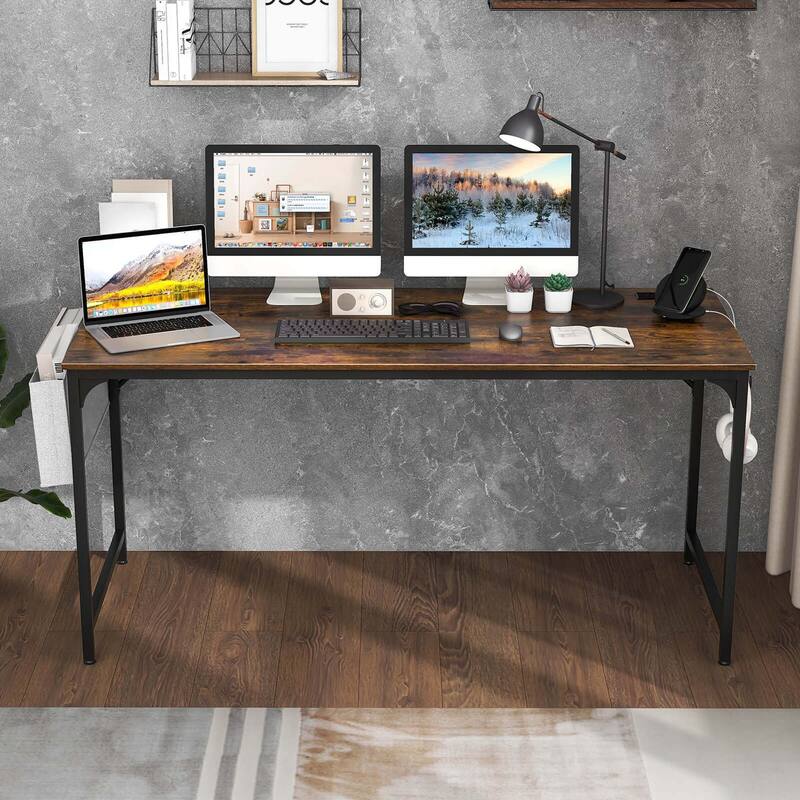 Costway 60" Modern Computer Desk with Charging Station with Storage