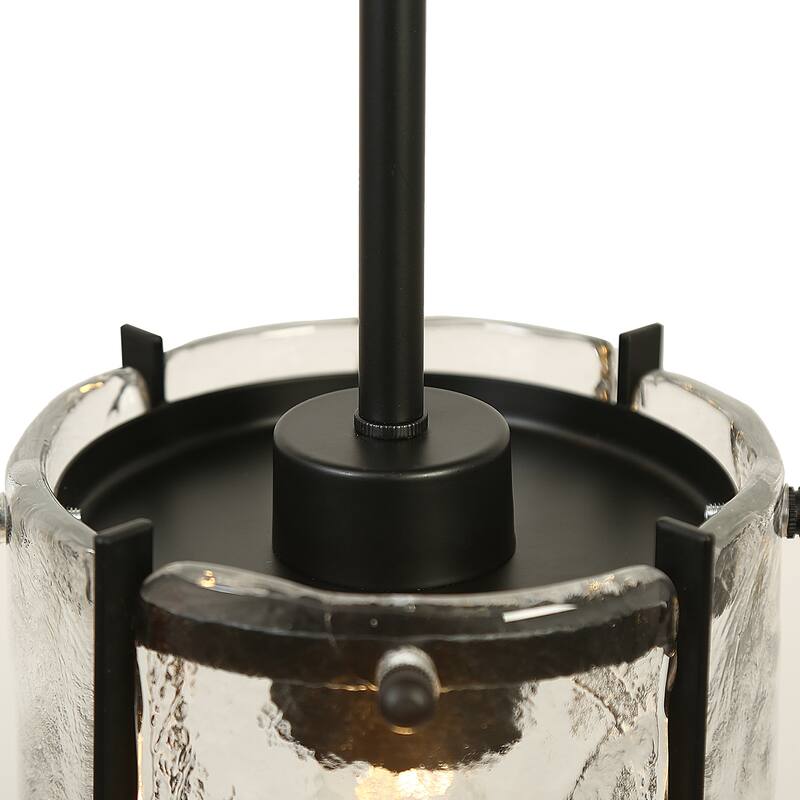 Modern Black 1-Light Pendant Light with Handmade Glass for Kitchen Island - Dia. 6.7" x H 9.1"