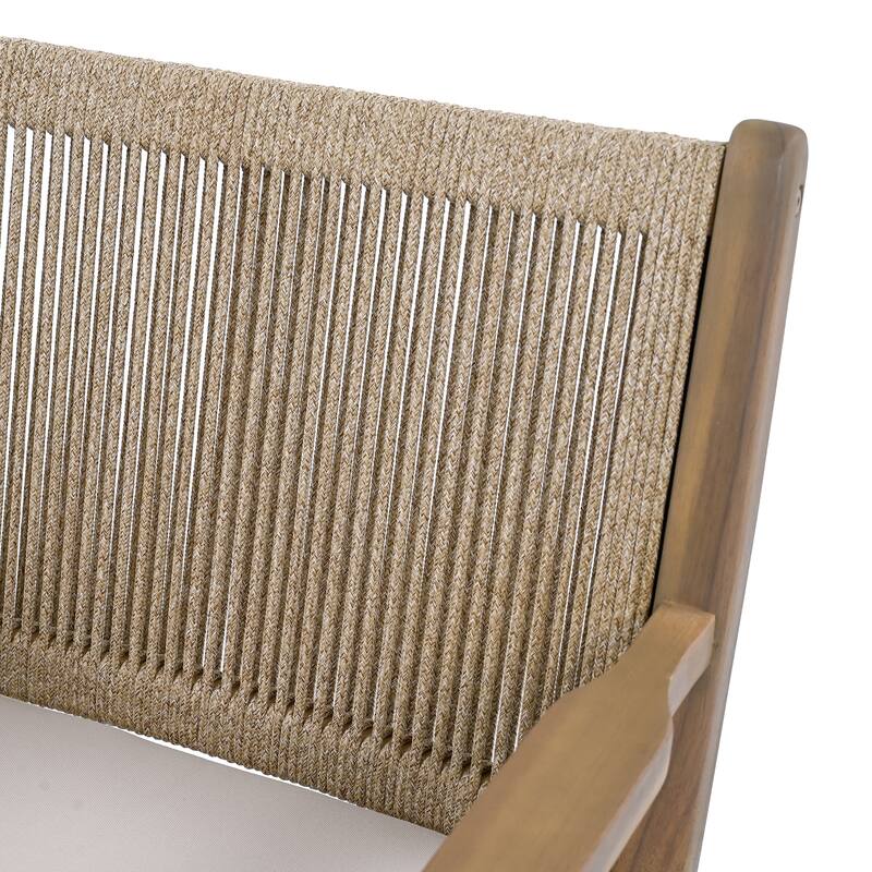 Roomfitters Outdoor Dining Chairs Set of 2, Acacia Wood Armchairs with Rope Back and Cushions, Patio Seating