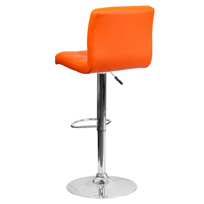 Contemporary Quilted Vinyl Adjustable Height Barstool with Chrome Base