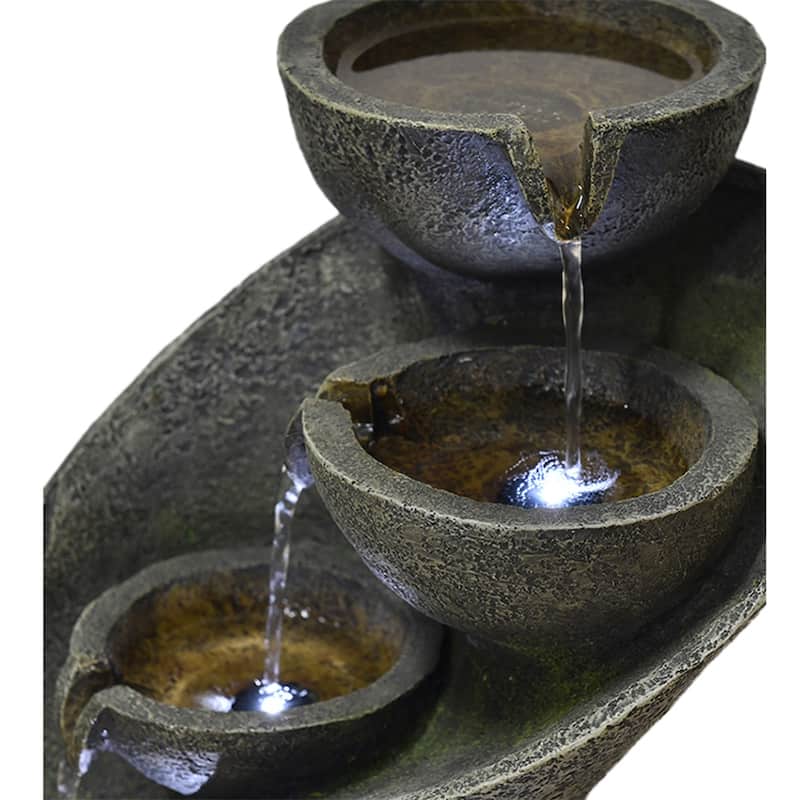 23.6" Tall Outdoor Water Fountain with LED Lights for Garden Decor