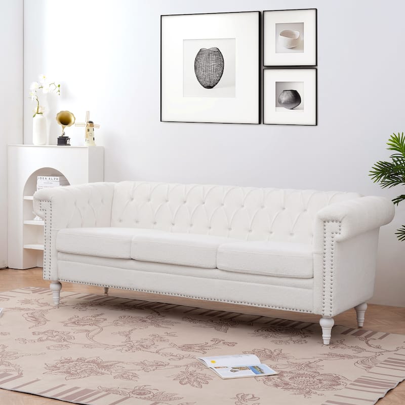 Modern Teddy Velvet Sofa with Birch Legs and Quilted Backrest, 660 lbs Capacity