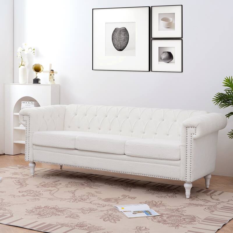 Traditional 3-Seat Sofa with Square Arms and Removable Cushion
