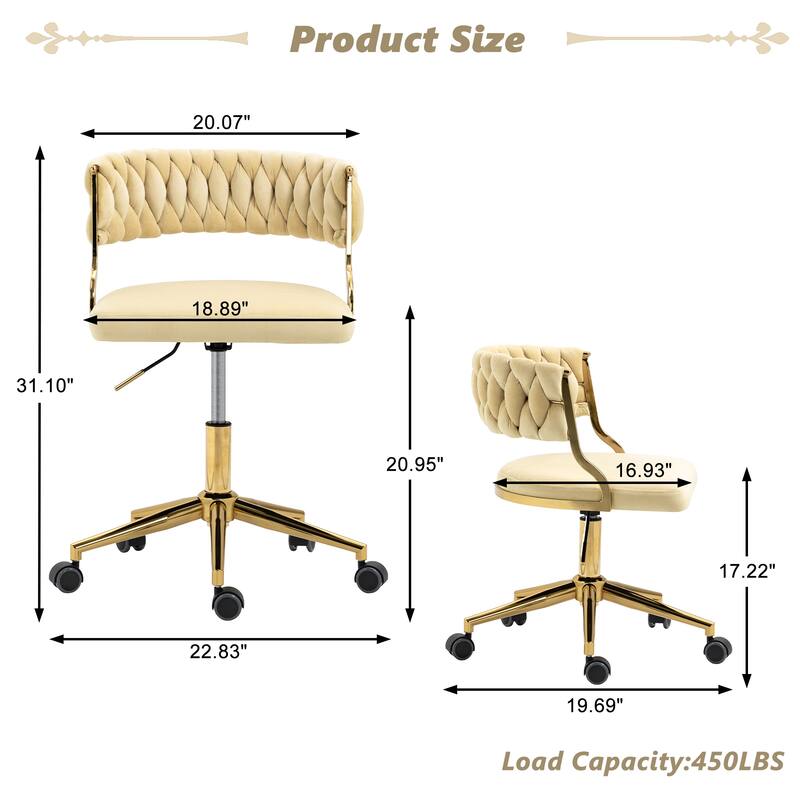 Velvet Home Desk Chair Office Swivel Chair with Wheels and Gold Base