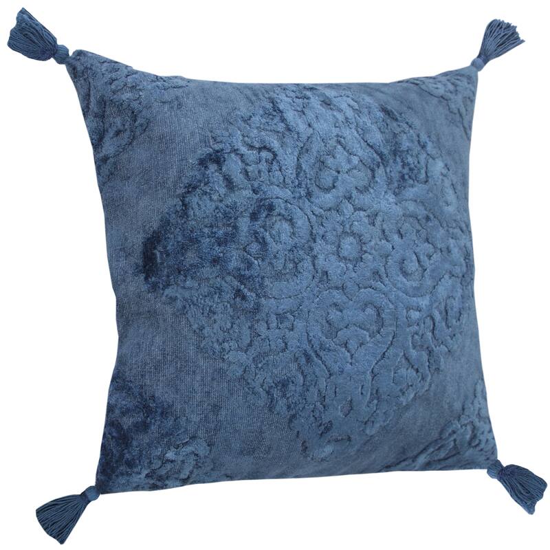 Sevita Deep Blue Traditional Textured Medallion Throw Pillow