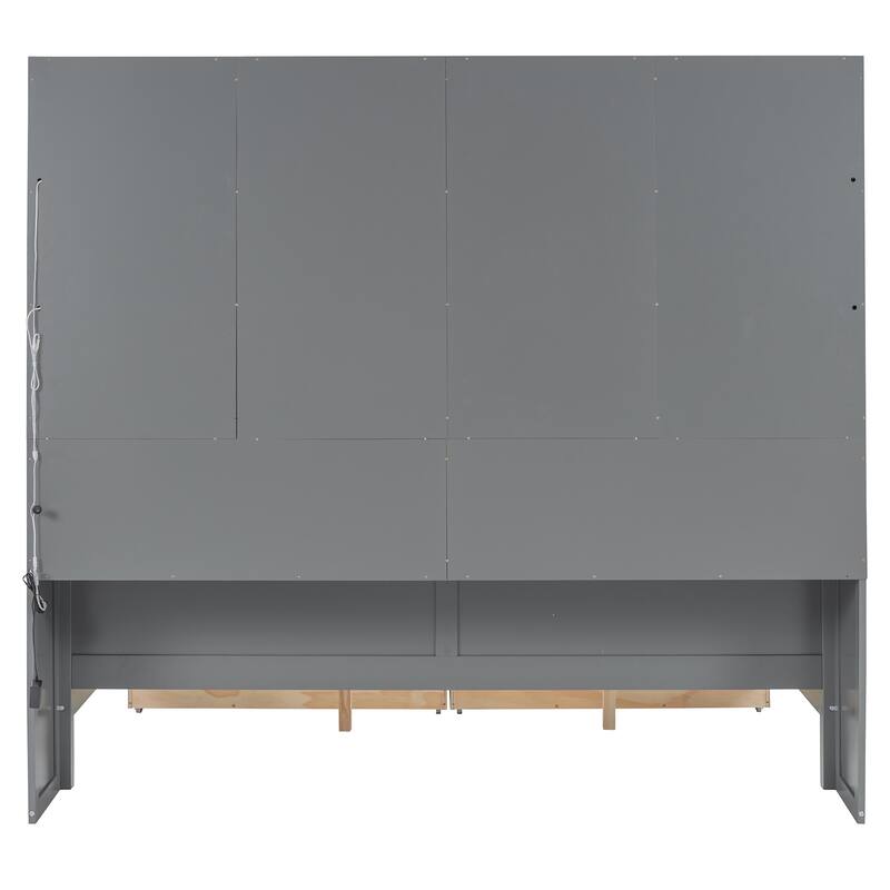 Multi-Functional Wooden Daybed with Drawers,Built-in LED Lighting and Glass-Door Cabinets