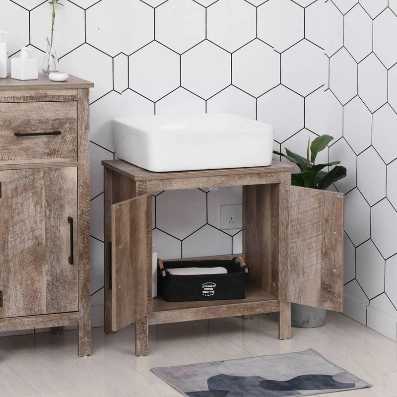 Rustic Barn Wood Bathroom Storage Under Sink Cabinet with Door and Shelf Space Saving Design - 23.5" L x 11.75" W x 23.5" H
