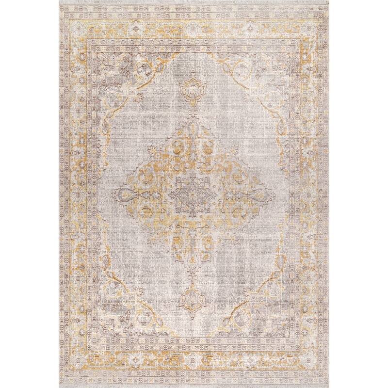 Nuloom Light Grey Transitional Classical Lavish Medallion Border Area Rug