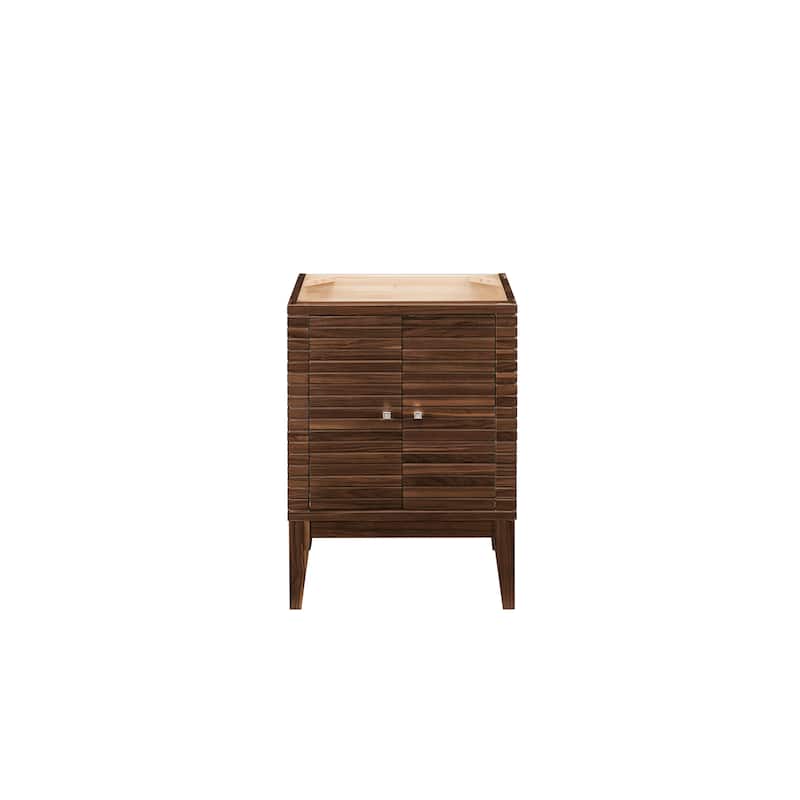 James Martin Vanities Linden 24" Single Vanity Cabinet, with White Glossy Composite Countertop - Mid Century Walnut