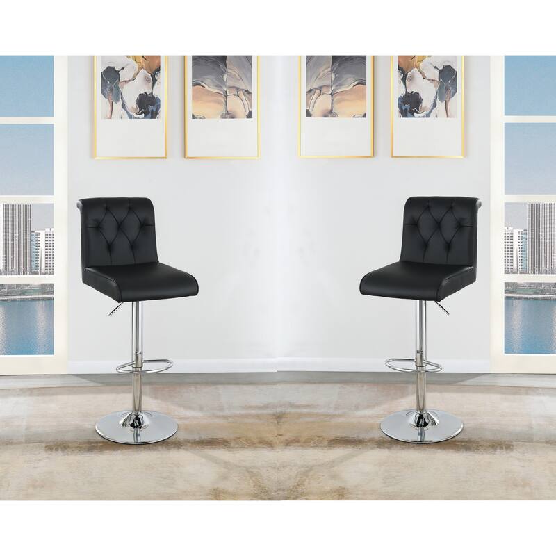 Adjustable Bar Stools Set of 2, Faux Leather Counter Height Chairs with Back, Kitchen Island Stools with Footrest