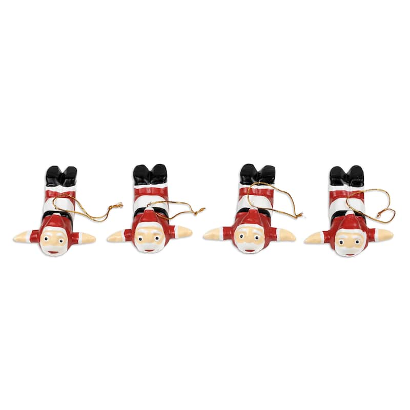 Novica Handmade Flying Santa Wood Ornaments (Set Of 4)