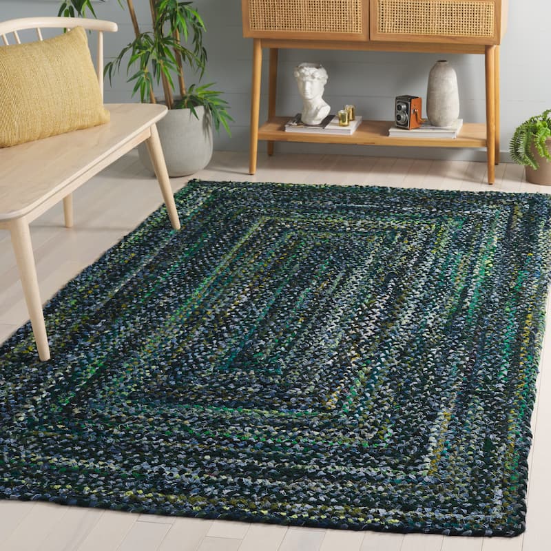SAFAVIEH Georgine Handmade Nanny Braided Bohemian Cotton Rug - 4' x 6' - Dark Green/Blue