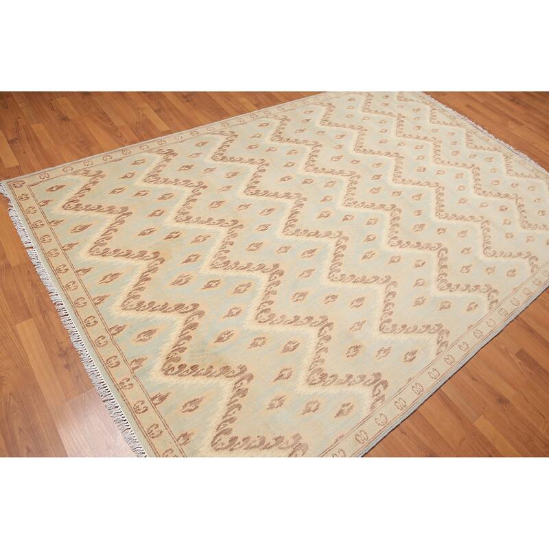 HandKnotted Ikat Design Aqua,Light Gold Oriental Area Rug Wool