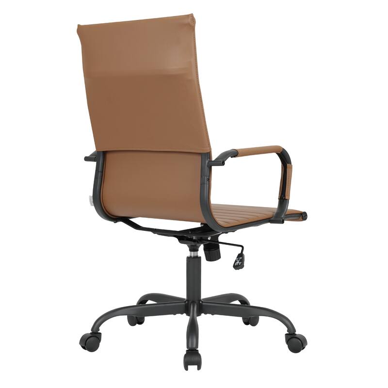 Harris Ribbed Leather Adjustable High-Back Desk Computer Swivel Office Chair in Black Metal Frame for Home Conference