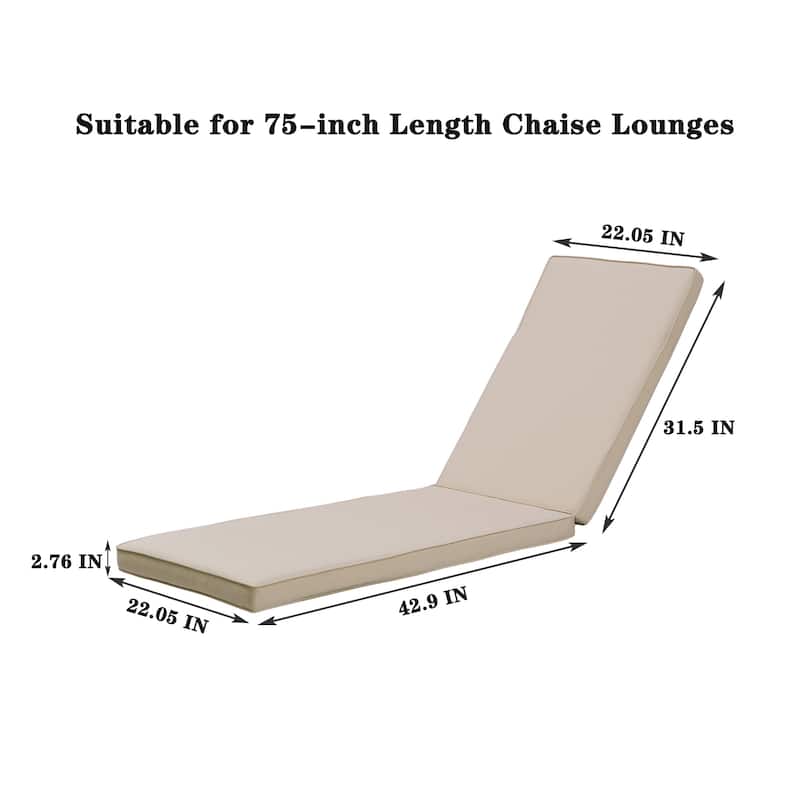 GDFStudio Bula Outdoor Chaise Lounge Cushion with Removable Cover (Set of 2)-ONLY CUSHION - 74.41" x 22.05"