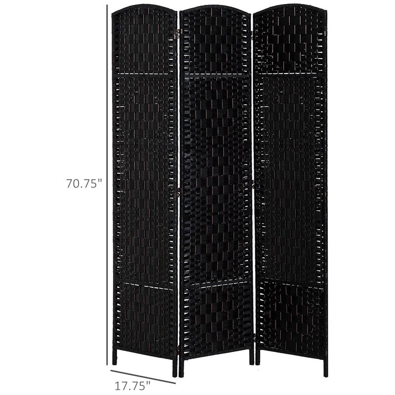 HomCom 6' Tall Wicker Weave Three Panel Room Divider Privacy Screen - Black Wood