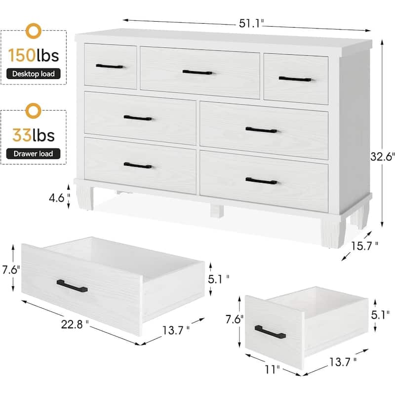 6/7 Drawer Dresser for Bedroom, Modern Wood Chest with Metal Handles, Storage Organizer for Closet