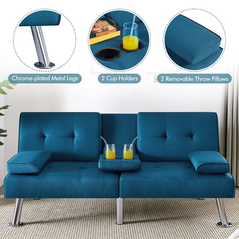 Yaheetech Fabric Upholstered Convertible Futon Sofa Bed