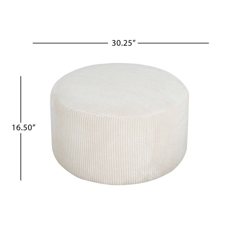 Upholstered Round Ottoman,Beige, Corduroy