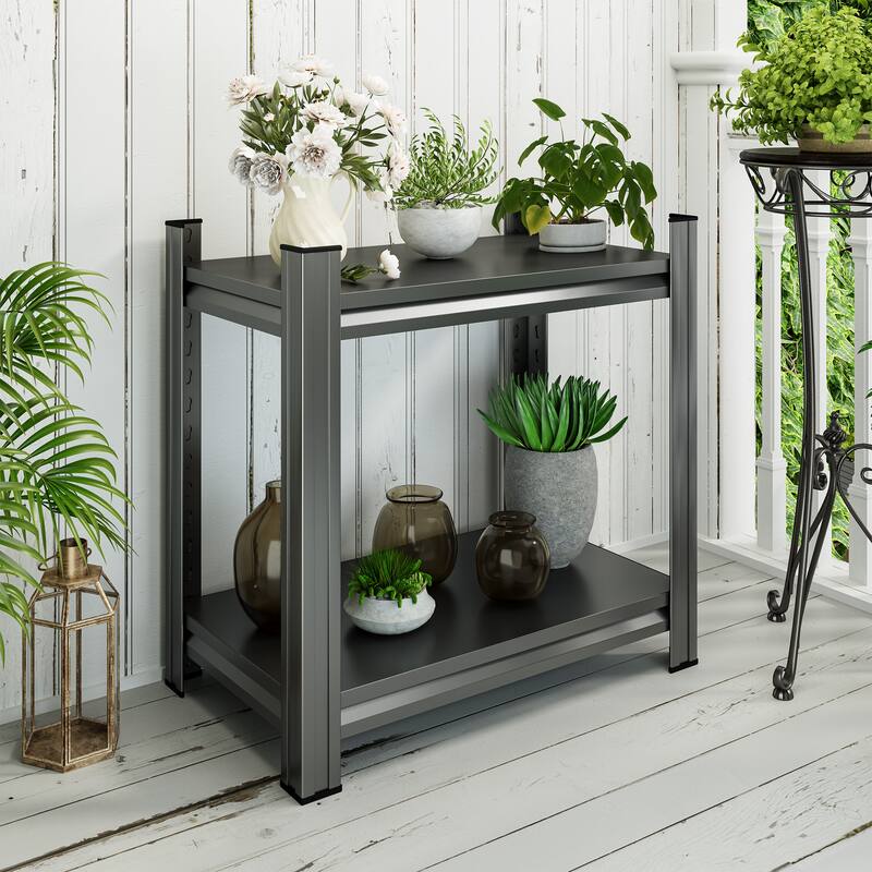 2-Layer Metal Storage Rack, Adjustable Divider Shelf, Office Vertical Storage Rack, Black, Assembly Required