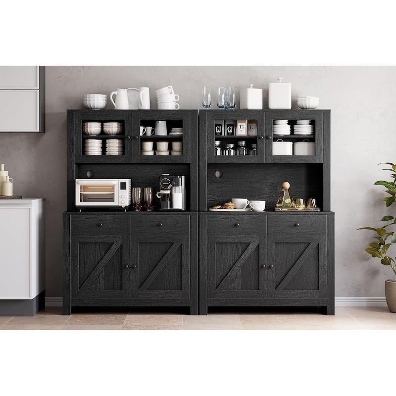 Kitchen Pantry Storage Cabinet with Microwave Stand & Coffee Bar Cabinet,Freestanding Hutch Cabinet with 4 Doors