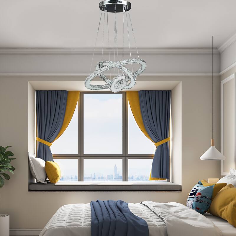 Adjustable Eira Triple Hoop Modern Crystal LED Dimmer Chandelier