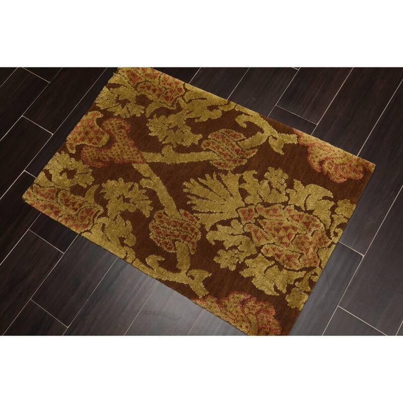 Hand Knotted KPSI Brown Tibetan Wool & Silk Oriental Area Rug (2x3) - 2' x 3'